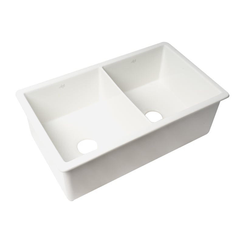 Pemberly Row 32 in x 19 in White Double Bowl Fireclay Kitchen Sink