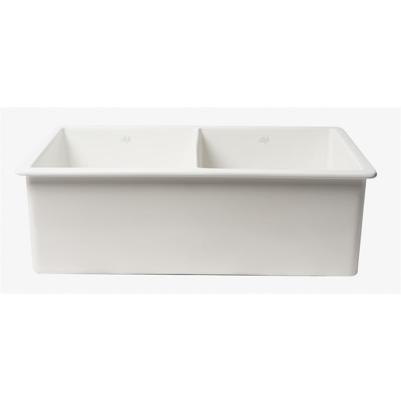 Pemberly Row 32 in x 19 in White Double Bowl Fireclay Kitchen Sink