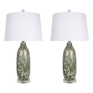 Pemberly Row Verdant Glow Table Lamp Set in Green Art Glass