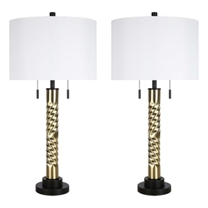 Pemberly Row Metal Twist Design Table Lamp Set in Matte Black & Soft Gold