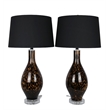 Pemberly Row Amber Speckled Art Glass Table Lamp with Black Shade