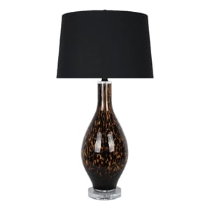 Pemberly Row Amber Speckled Art Glass Table Lamp with Black Shade