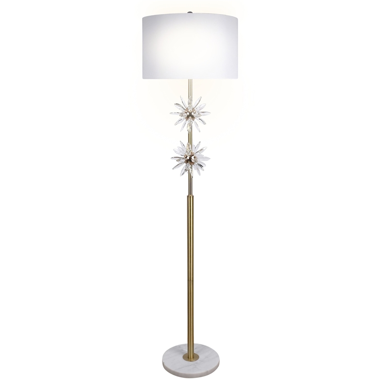 Pemberly Row Crystal Bloom Floor Lamp with Marble Base in Soft Gold