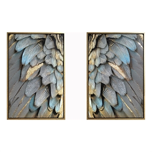 Pemberly Row Gilded Plume Multi-Color Canvas Wall Art - Wood Frame - Set of 2