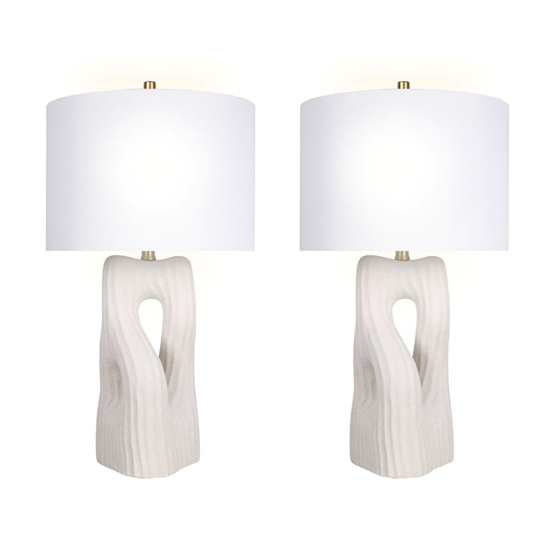 Pemberly Row Eclipse Harmony Ceramic Table Lamps Set of 2 in White