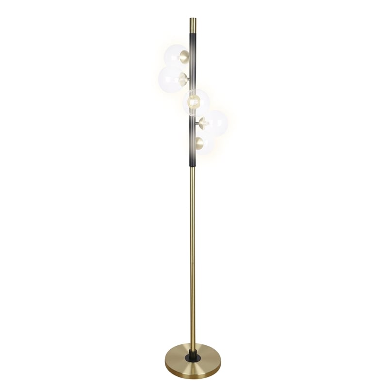 Pemberly Row Orbit Metal Floor Lamp with Matte Black and Soft Gold Accents