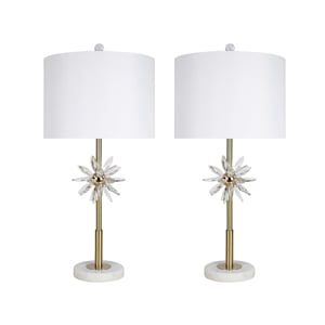 Pemberly Row Crystal Bloom Table Lamp with White Marble and Soft Gold