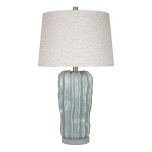 Pemberly Row 28&quot Blue Ceramic Table Lamp with Natural Fabric Shade