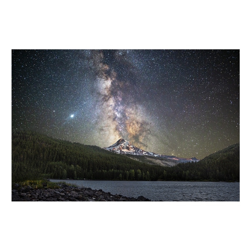 Pemberly Row Frameless Tempered Glass Wall Art with Mountain and Starry Sky