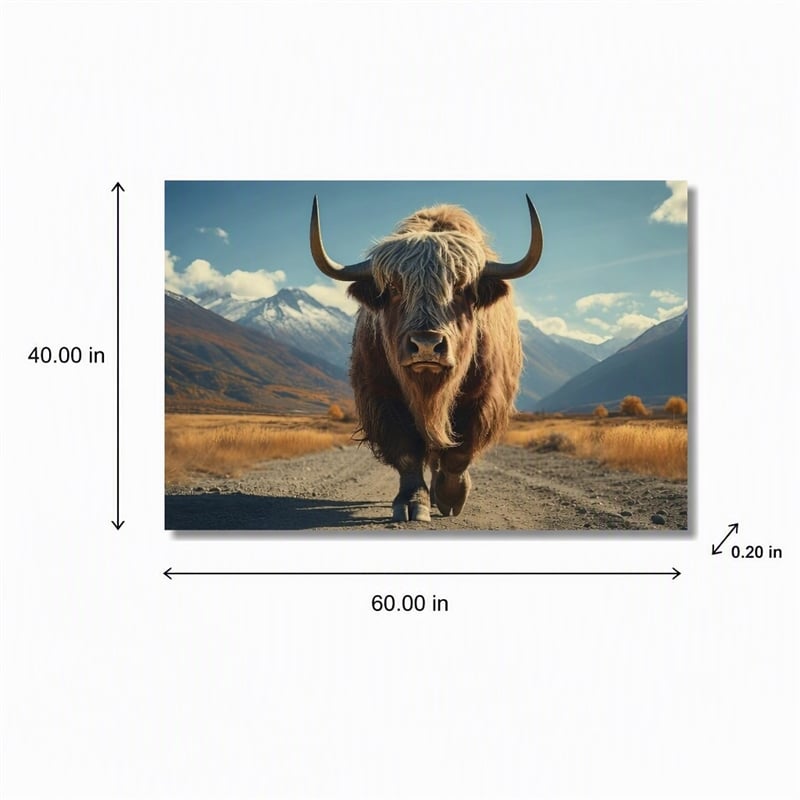 Pemberly Row Frameless Tempered Glass Wall Art Highway Cow 60