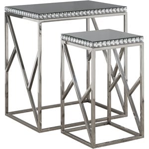 Pemberly Row 2-Piece Mirror Top Metal Frame Nesting Table in Silver