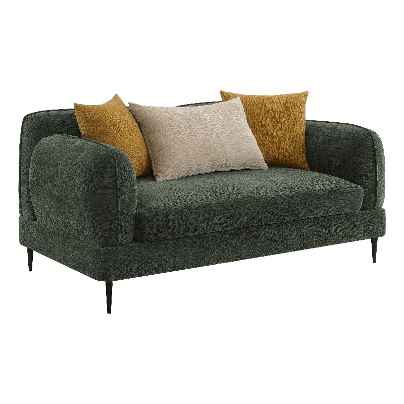 Pemberly Row Chenille Upholstered Modern Track Arm Loveseat in Green