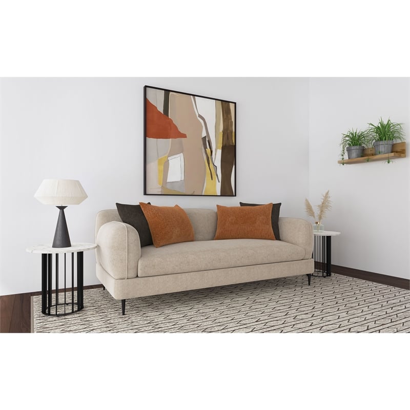 Pemberly Row Chenille Upholstered Sculpted Track Arm Sofa in Latte