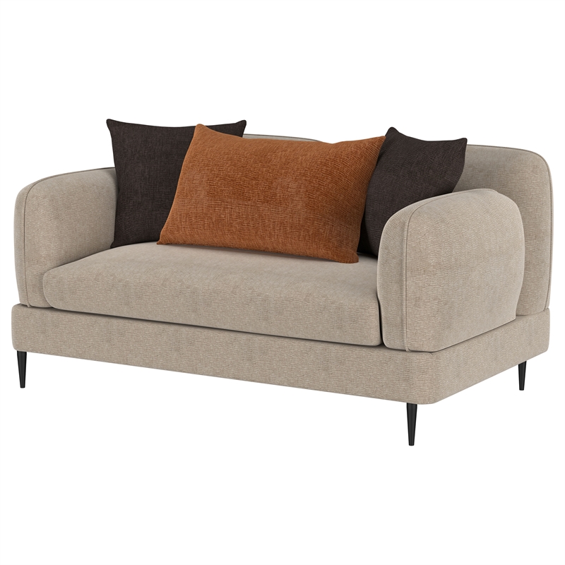 Pemberly Row Chenille Upholstered Sculpted Track Arm Loveseat in Latte
