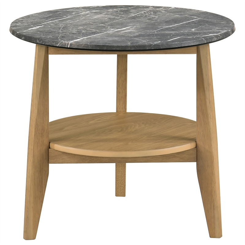 Pemberly Row 2-Piece Round Wood Coffee Table Set in Gray/Natural