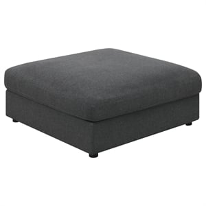 Pemberly Row Square Upholstered Ottoman in Charcoal Linen-Blend Fabric