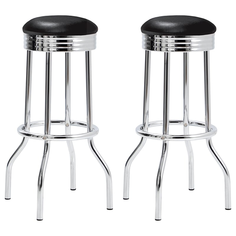 Pemberly Row Upholstered Metal 360-Degree Swivel Bar Stool in Black