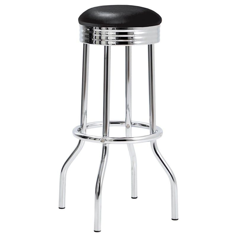 Pemberly Row Upholstered Metal 360-Degree Swivel Bar Stool in Black