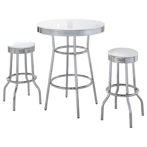 Pemberly Row 3-Piece Round 1950s Bistro Pub Bar Table Set in White