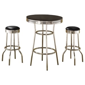 Pemberly Row 3-Piece Round 1950s Bistro Pub Bar Table Set in Black