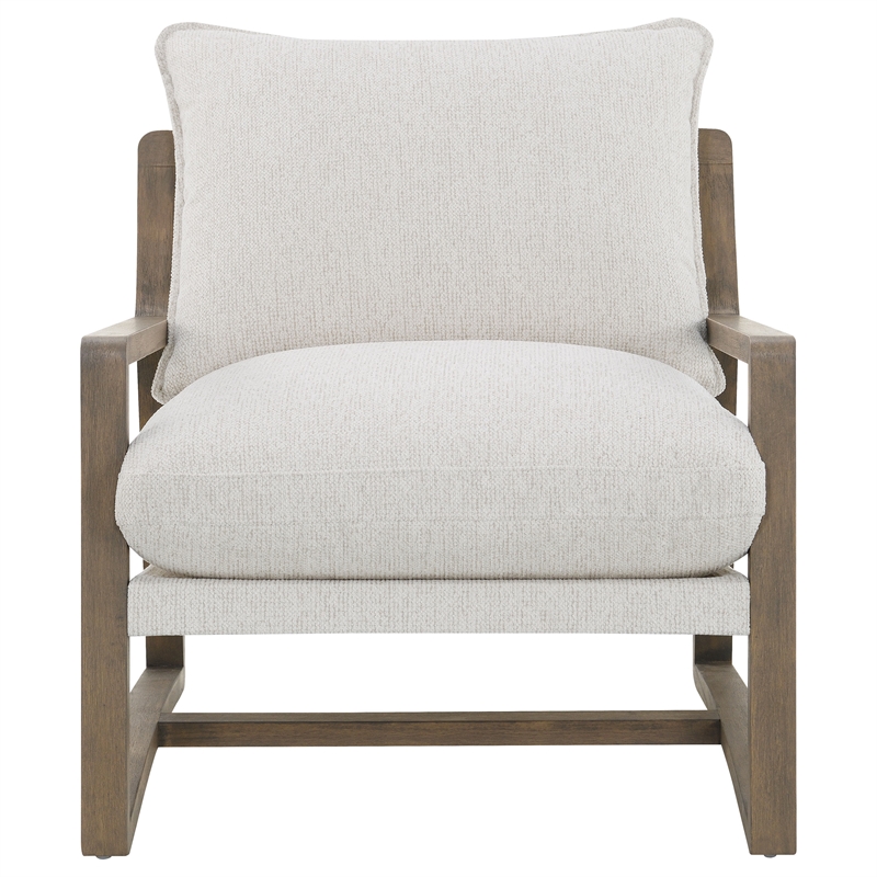 Pemberly Row Boucle Upholstered Wood Arm Accent Chair in Sand