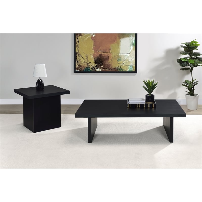 Pemberly Row 2-Piece Rectangular Coffee and End Table Set in Black