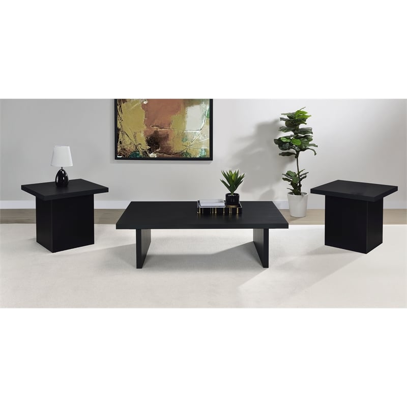 Pemberly Row 3-Piece Rectangular Coffee and End Table Set in Black