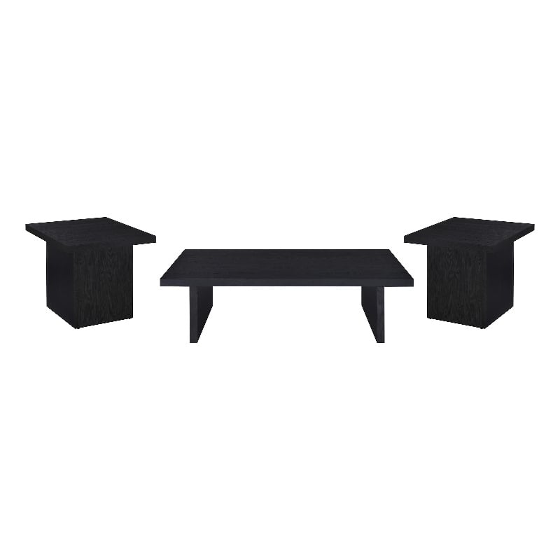 Pemberly Row 3-Piece Rectangular Coffee and End Table Set in Black