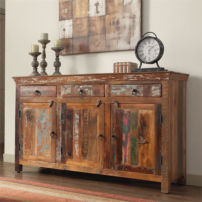 Pemberly Row 3-door Solid Reclaimed Wood Accent Cabinet in Brown