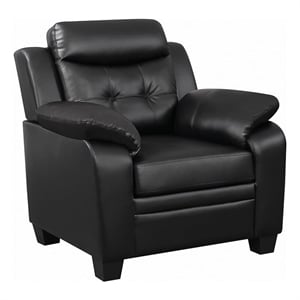 Pemberly Row Upholstered Padded Arm Tufted Accent Chair in Black