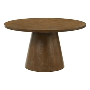 Pemberly Row Round Pedestal Mid-Century Wood Dining Table in Dark Brown