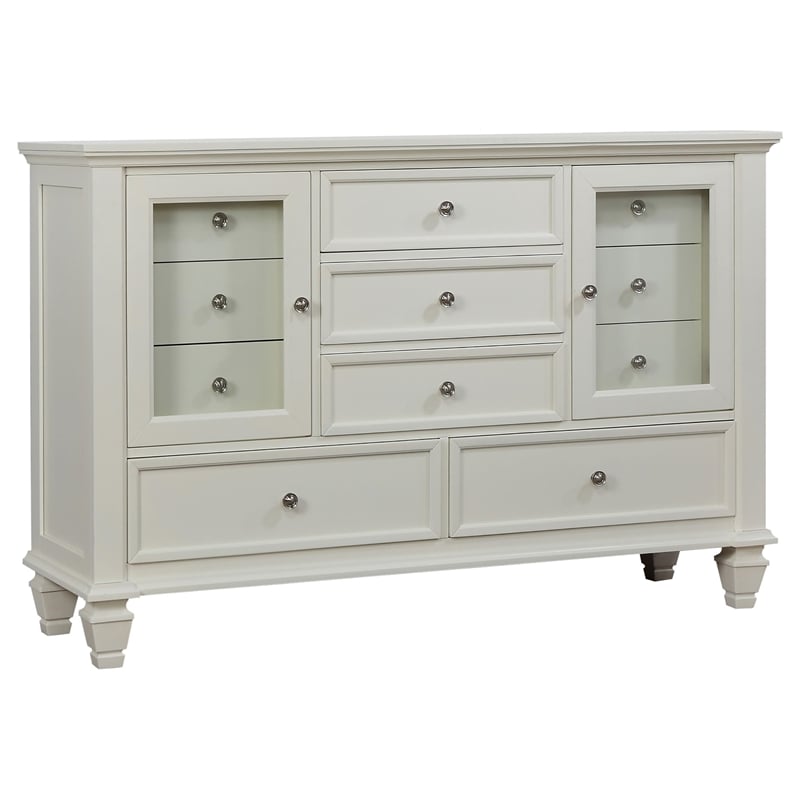 Pemberly Row 11-drawer Dresser with 2 Glass Doors in Cream White