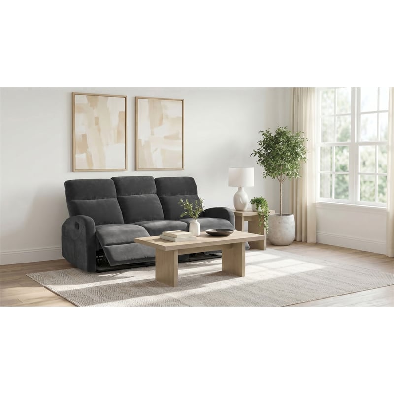 Pemberly Row Chenille Upholstered Manual Reclining Sofa in Charcoal Gray