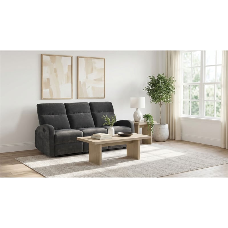 Pemberly Row Chenille Upholstered Manual Reclining Sofa in Charcoal Gray