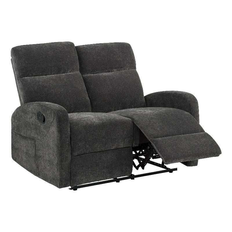 Pemberly Row Chenille Manual Reclining Loveseat in Charcoal Gray
