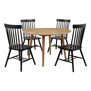 Pemberly Row 5-Piece Round Wood Dining Table Set in Light Ash Brown/Black