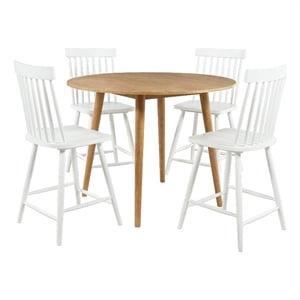 Pemberly Row 5-Piece Round Counter Dining Set in Light Ash Brown/White