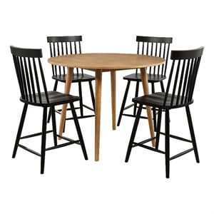 Pemberly Row 5-Piece Round Counter Dining Set in Light Ash Brown/Black