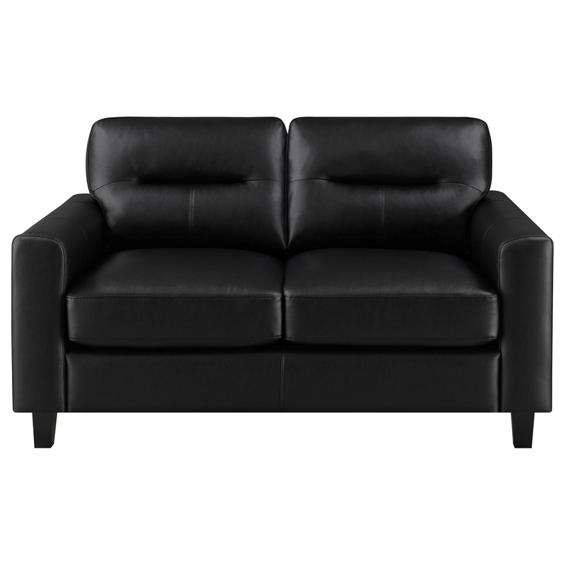 Pemberly Row Faux Leather Upholstered Track Arm Loveseat in Black
