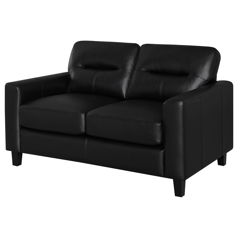 Pemberly Row Faux Leather Upholstered Track Arm Loveseat in Black