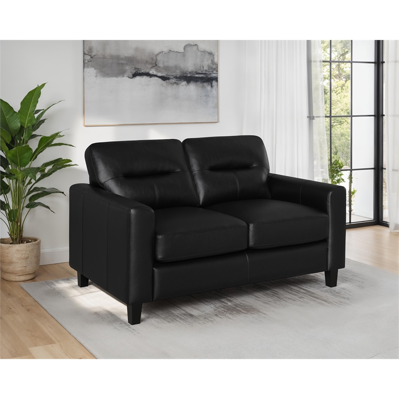 Pemberly Row Faux Leather Upholstered Track Arm Loveseat in Black