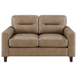 Pemberly Row Faux Leather Upholstered Track Arm Loveseat in Brown