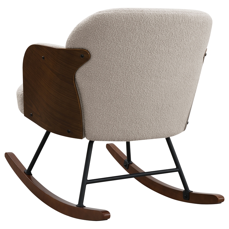 Pemberly Row Boucle Upholstered Mid Back Rocking Chair in Beige