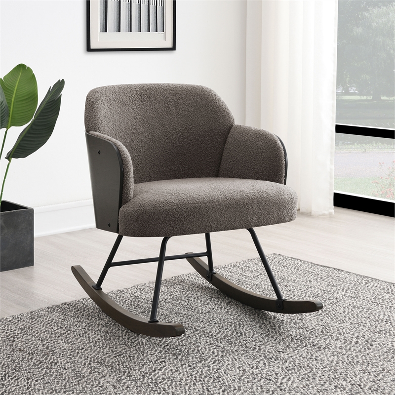 Pemberly Row Boucle Upholstered Mid Back Rocking Chair in Taupe