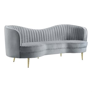 Pemberly Row Mid-Century Upholstered Channel Tufted Sofa in Grey