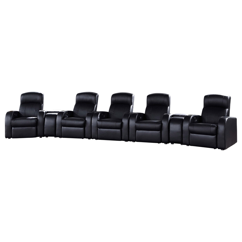 Pemberly Row 7-piece Leather Home Theater Seating Set with 2 Consoles
