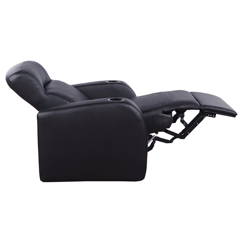 Pemberly Row Upholstered Top Grain Leather Track Arm Recliner in Black
