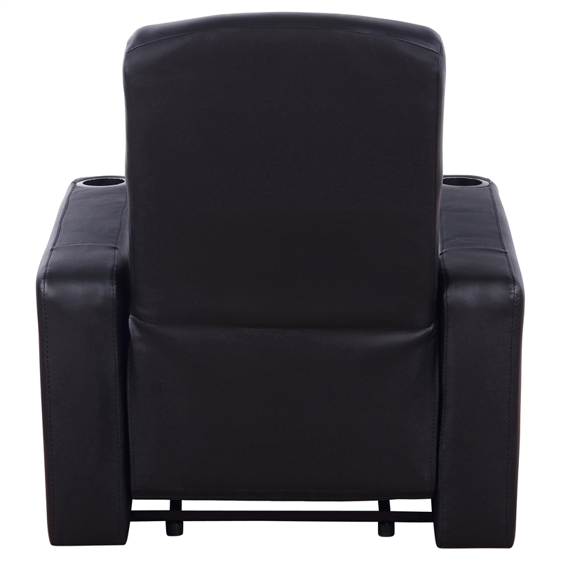 Pemberly Row Upholstered Top Grain Leather Track Arm Recliner in Black
