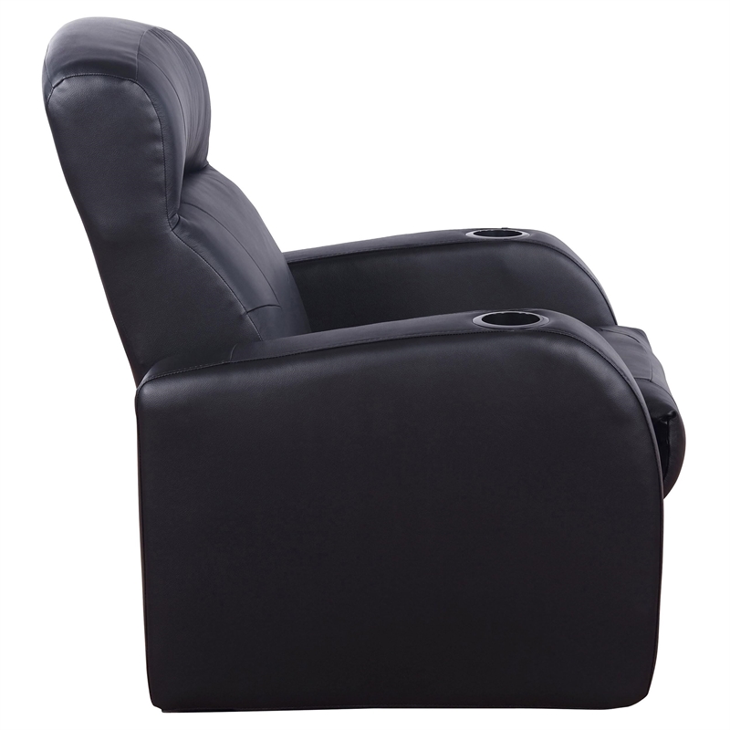 Pemberly Row Upholstered Top Grain Leather Track Arm Recliner in Black