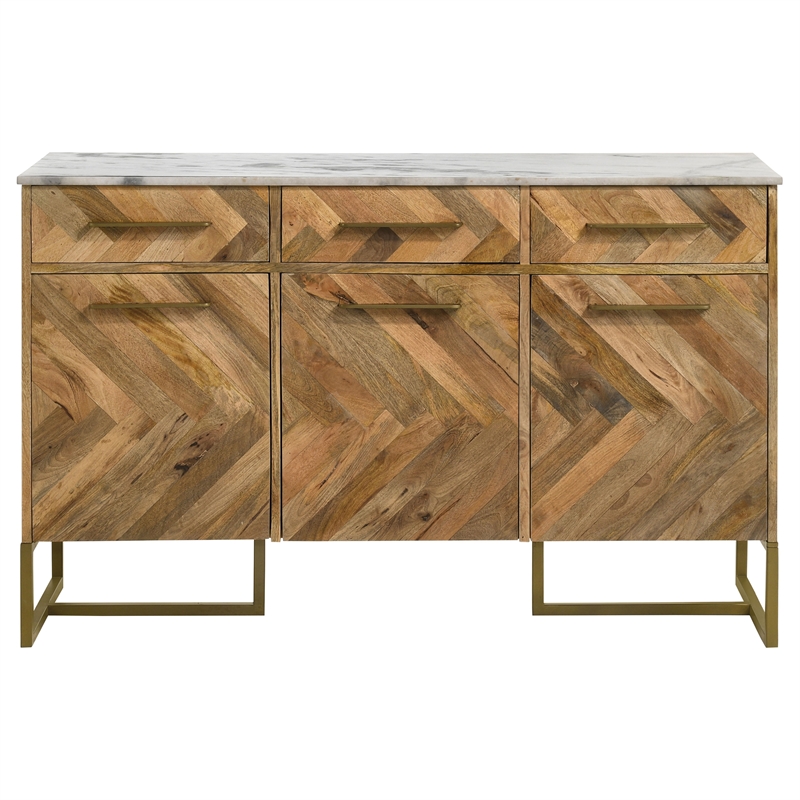 Pemberly Row 3-door Contemporary Wood Accent Cabinet in Natural/Gold